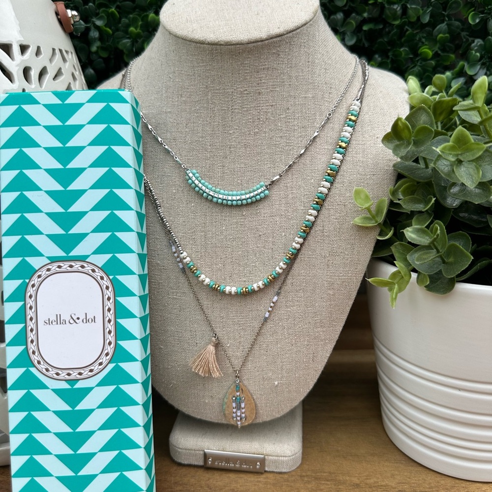 Stella & Dot Frieze Turquoise and Silver Layered Necklace
